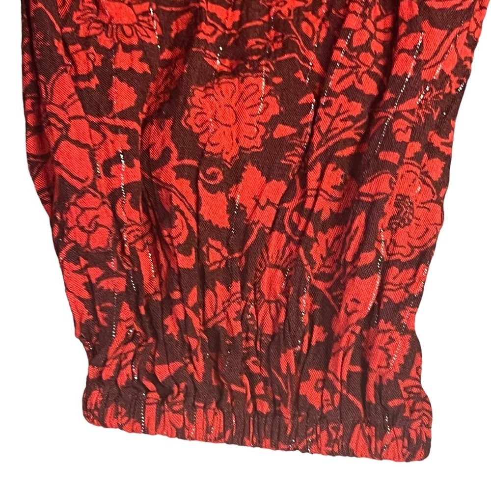 Knox Rose Top Large Red Floral Pullover VNeck Elastic Cuffs Peplum Boho Chic NEW - Picture 4 of 10